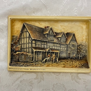Vintage Osborne Ivorex 3D Wall Hanging Plaque Picture Shakespeare's House Stratford on Avon WH204