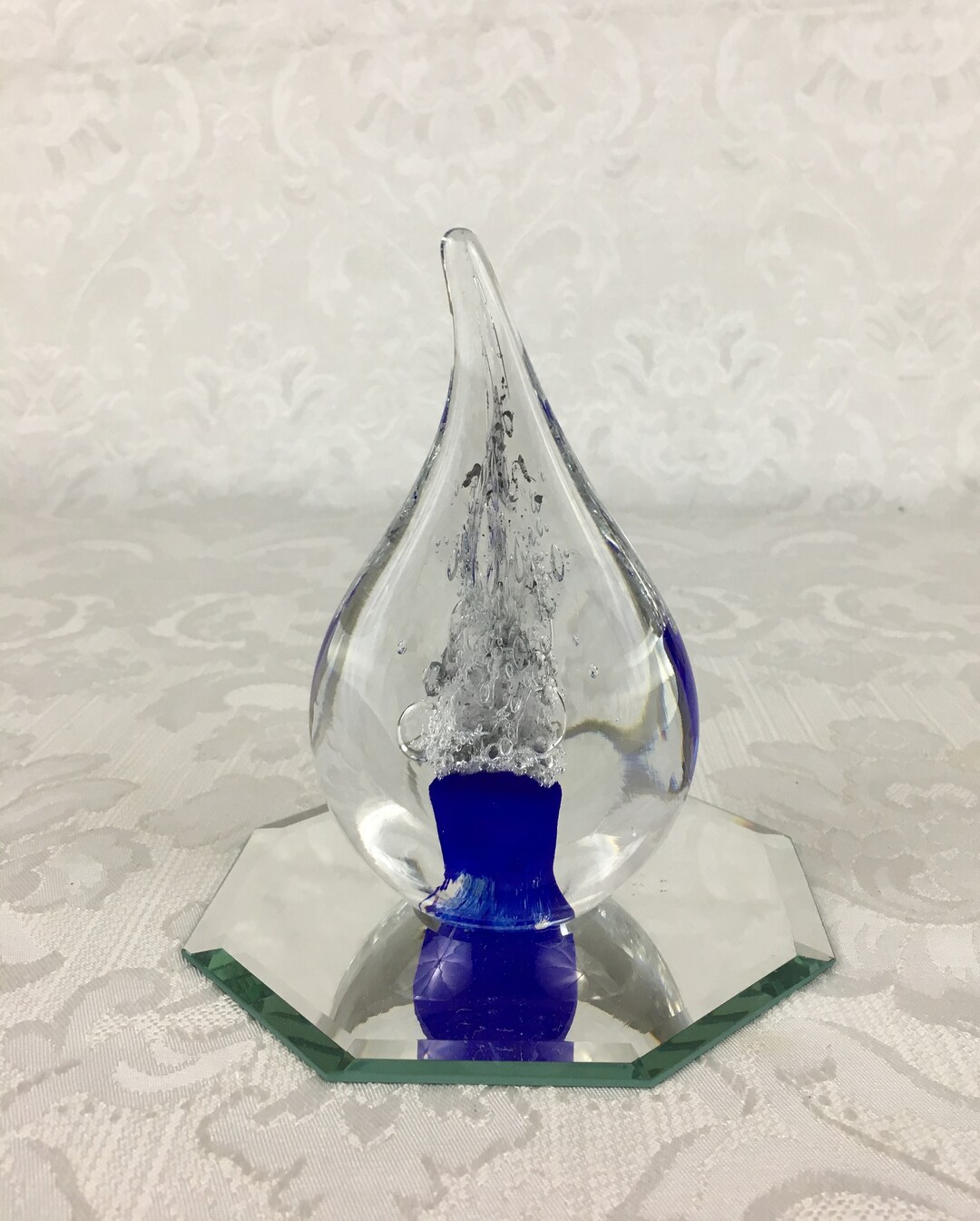 Art Glass Teardrop Paperweight Vintage Lead Crystal Controlled Tower of