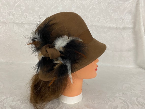 Vintage Feathered Cloche Hat Grace Cloche Style Hat - Tumbleweed in Champagne  main image 4