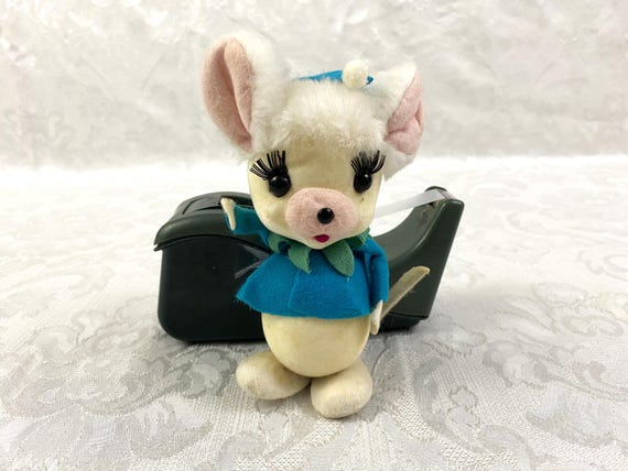 Vintage Kitschy Christmas Mouse Flocked Foam Long Eye Lashes Japan