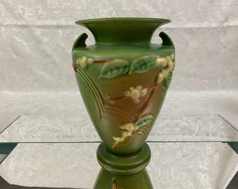 Vintage Roseville Pottery Vase Snowberry Blossom Green 8&quot; IV2-8 - PP138