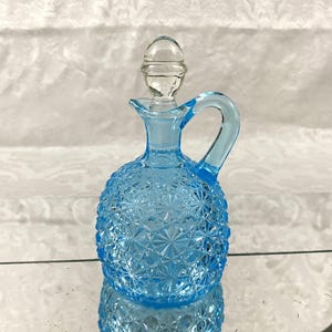 Vintage Daisy & Button Oil or Vinegar Cruet with Stopper Blue Art Glass C92