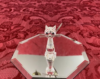 Swarovski Crystal Cat Kitten Miniature Flexible Silver Metal Tail
