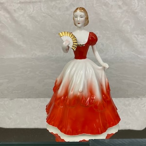 Vintage Nippon Toki Kaisha Japan Porcelain Figurine Bone China Beautiful Lady Red Dress F549
