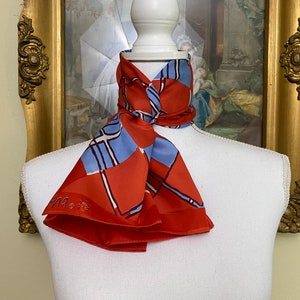 Vera Neumann Scarf Vintage Women&#39;s Silky Fashion Scarf Red & Blue Geometric 44&quot; x 14&quot; S404