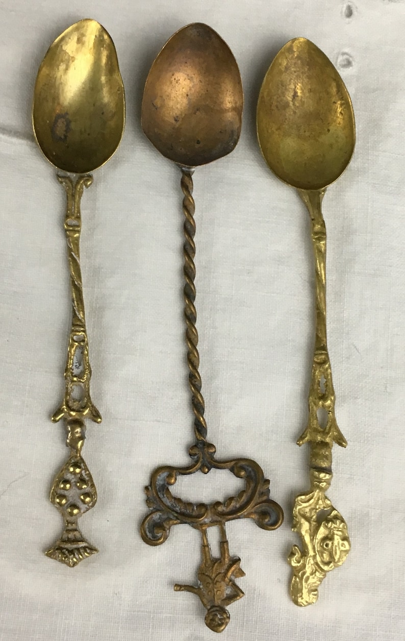 3 Antique Ornate Figural Brass Collectible Spoons Lion Coat of Etsy