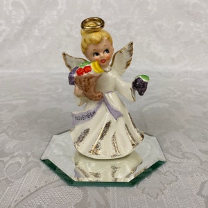 Vintage Porcelain November Angel Girl Figurine with Cornucopia Japan F638