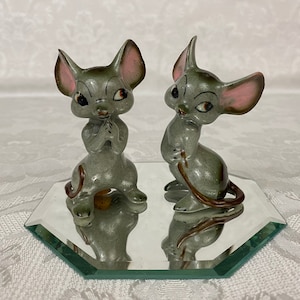 Vintage Porcelain Collectible Salt & Pepper Shakers Set Naughty Gray Mice SP219
