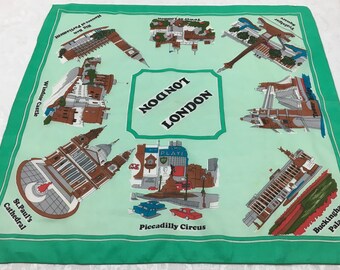 Vintage Womens Silky Souvenir Scarf of London England  28 x 28   S132