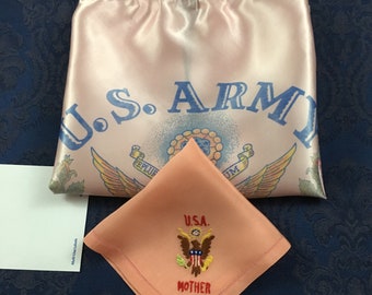 Vintage Military Souvenirs Satin Apron Army Camp Drum NY Silky Hankie USA Mother M125