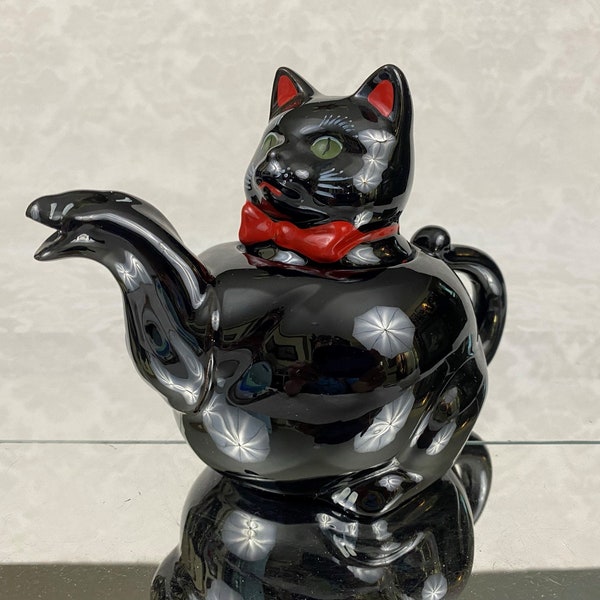 Vintage Shafford Glazed Black Cat Teapot Earthenware Pottery Single Serve TP86