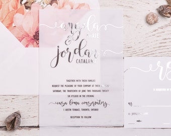 Vellum Wedding Invitation Suite - ANGELA & JORDAN | Foil Wedding Invitations | Romantic Invitation | Wedding Calligraphy Invites