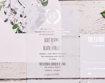 Vellum Wedding Invitation Suite - KURT & BLAINE | Foil Wedding Invitations | Wedding Invitation | Monogram Invitation