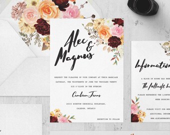 Wedding Invitation Suite - ALEC & MAGNUS | Wedding Invitations | Wedding Invitation | Floral Invitation | Wedding Calligraphy Invites