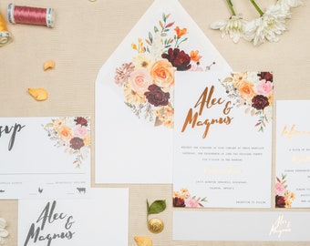 Foil Wedding Invitation Suite - ALEC & MAGNUS | Wedding Invitations | Wedding Invitation | Floral Invitation | Wedding Calligraphy Invites