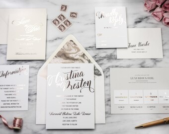 Foil Wedding Invitation Suite SAMPLE PACK | Wedding Invitation | Foil RSVP | Foil Reception Card | Foil Save the Date Card