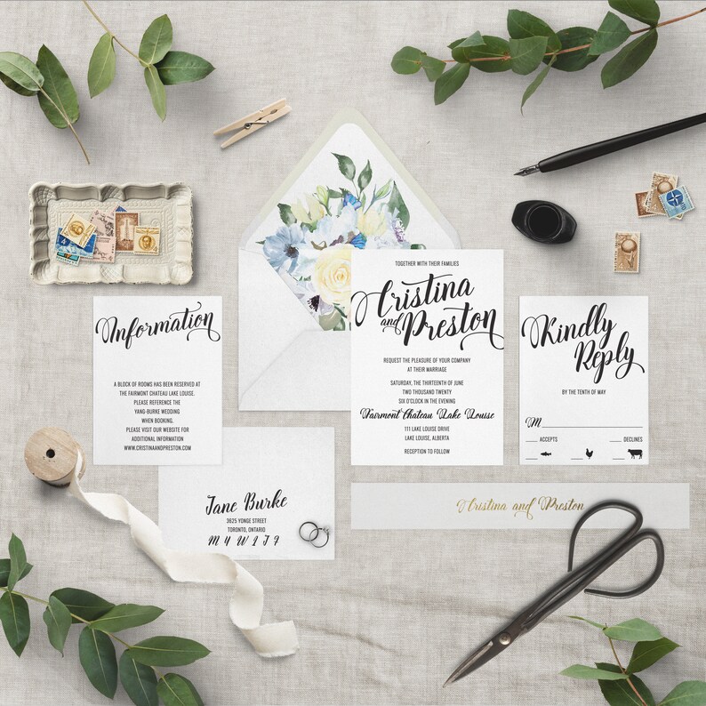 Wedding Invitation Suite CRISTINA & PRESTON Wedding Invitations Wedding Invitation Floral Invitation Wedding Calligraphy Invites image 1