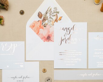 Foil Wedding Invitation Suite - ANGELA & JORDAN | Wedding Invitations | Romantic Invitation | Wedding Calligraphy Invites