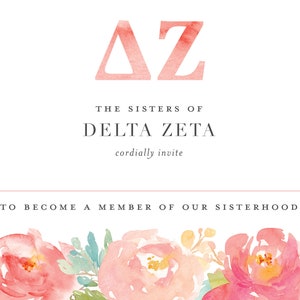 Delta Zeta Bid Card / Peony / Sorority Bid Card / Bid Cards / Greek Bid Cards / Sorority Recruitment Bid Card / DZ Bid Card