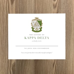 Kappa Delta Sorority Crest Bid Card / KD / Sorority Bid Card / Greek Bid Card / Greek Gifts / Sorority Recruitment Bid Card / Bid Card