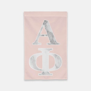 Alpha Phi Vertical Greek Letter Flag / Blush & Marble / Vertical Flag / Wall Hanging / Sorority Flag / A Phi Flag / Greek Flag /