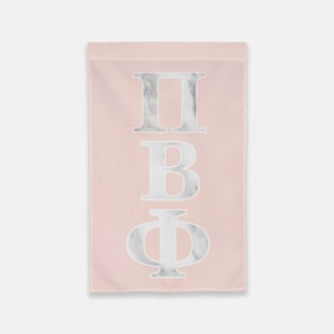 Pi Beta Phi Vertical Greek Letter Flag / Blush & Marble / Vertical Flag / Wall Hanging / Sorority Flag / Pi Phi Flag / Greek Flag /