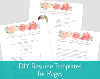 Bearbeitbare Seiten Sorority Resume Template / Seiten für Mac Resume Template / Pfingstrosengarten / Sorority Rekrutierung / Sozialer Lebenslauf