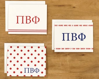 May include: Three different designs of note cards with the letters "ПВФ" printed in red and blue on a white background. The designs include a solid white background with red lines, a white background with red polka dots, and a white background with a red and white chevron pattern.