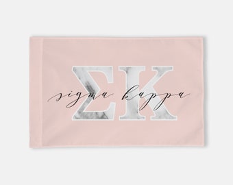 Sigma Kappa Horizontal Greek Letter Flag / Blush & Marble / Horizontal Flag / Wall Hanging / Sorority Flag / SK Flag / Greek Flag /