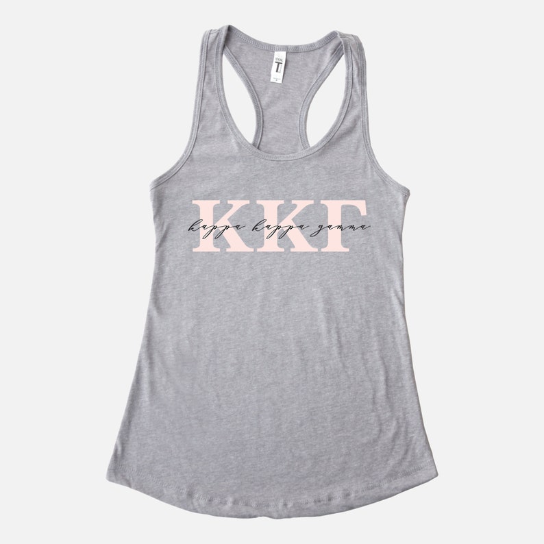 Kappa Kappa Gamma Blush Sorority Tank Gray Blush Lettering Greek Tank Tops Sorority Bid Day Gift KKG Tank
