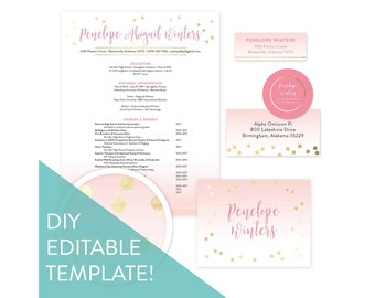Editable Sorority Packet Template / Gradient Confetti / Social Resume / Sorority Recruitment Packet / Sorority Stationery