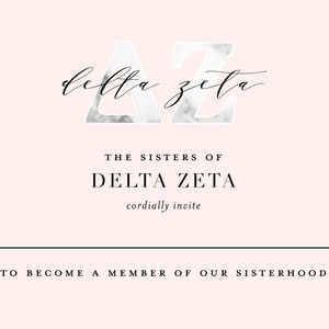 Delta Zeta Bid Card / Marble & Blush / Sorority Bid Card / Bid Cards / Greek Bid Cards / Sorority Recruitment Bid Card