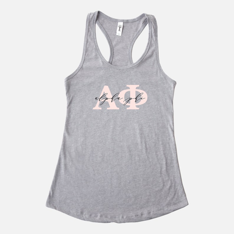 Alpha Phi Blush Sorority Tank Gray Blush Lettering Greek Tank Tops Sorority Bid Day Gift A Phi Tank