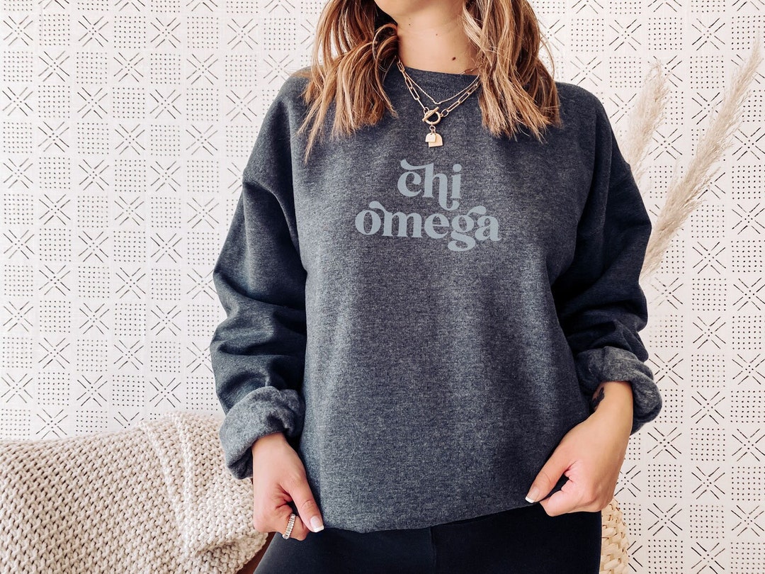 Chi Omega Dark Heather Sorority Sweatshirt / Grey Letters / Embroidered ...