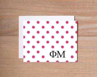 Phi Mu Note Card Set / Dotted / Polka Dot Greek Note Cards / Greek Note Cards / Greek Gifts / Phi Mu Note Cards