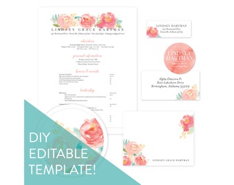 Editable Sorority Packet Template / Peony Garden / Social Resume / Floral Stationery / Sorority Recruitment Packet / Cute Stationery