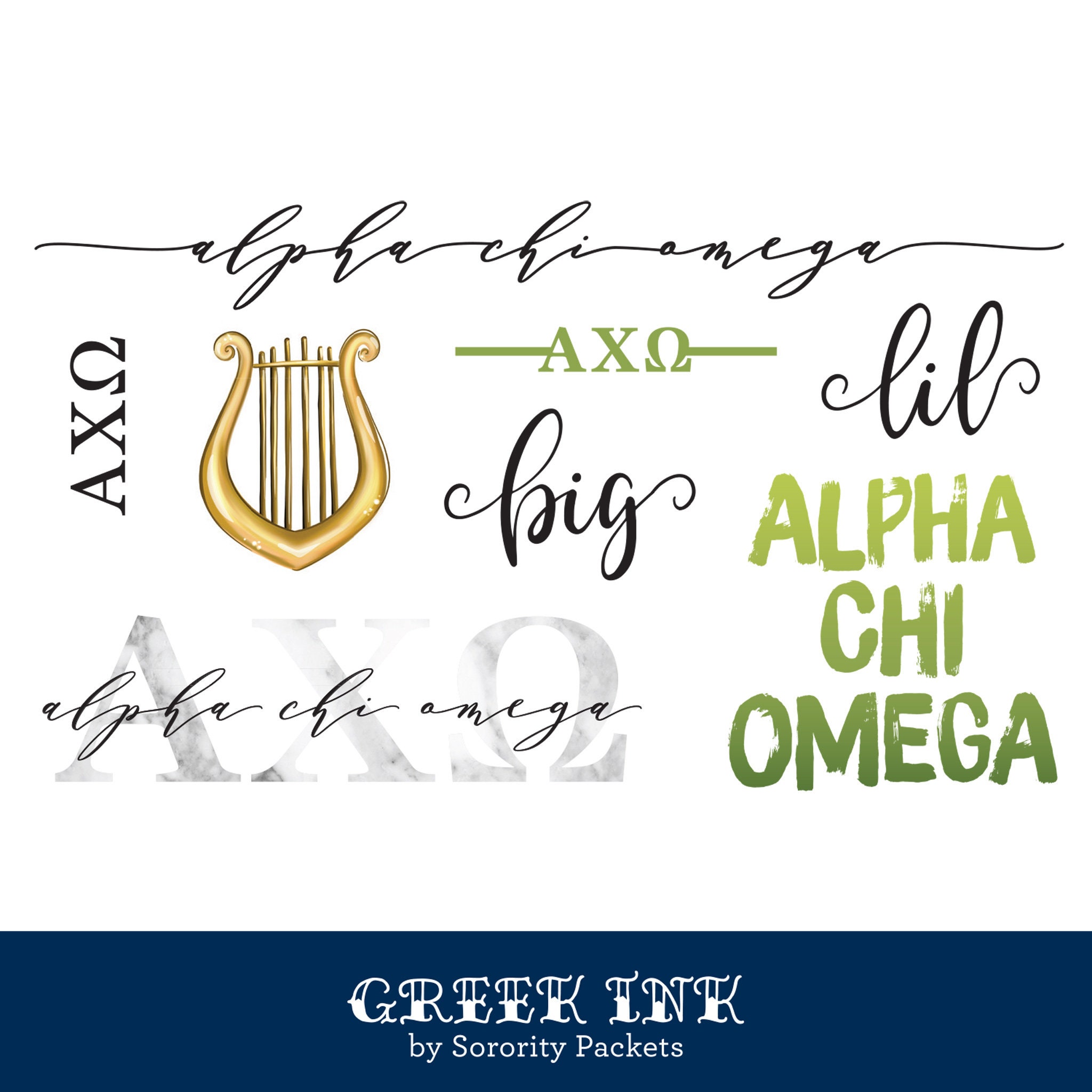 Alpha Chi Omega Tattoo Set / Temporary Tattoo / Sorority - Etsy