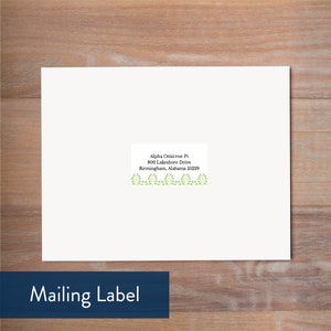 May include: White mailing label with a green and yellow floral border. The text on the label reads "Alpha Omicron Pi, 800 Lakeshore Drive, Birmingham, Alabama 35229".
