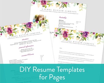 Bearbeitbare Seiten Sorority Resume Template / Seiten für Mac Resume Template / Anmutiger Blumenstrauß / Sorority Rekrutierung / Sozialer Lebenslauf