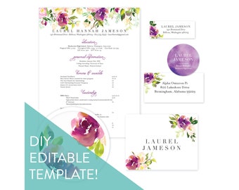 Editable Sorority Packet Template / Graceful Bouquet / Social Resume / Sorority Recruitment Packet / Sorority Stationery / Floral Stationery