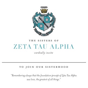 Sorority Bid Cards / Crest / Sorority / Alpha Chi Omega / Delta Gamma / Tri Delta / Kappa / Phi Mu / Zeta Tau Alpha / Sorority Crest