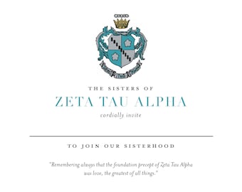 Sorority Bid Cards / Crest / Sorority / Alpha Chi Omega / Delta Gamma / Tri Delta / Kappa / Phi Mu / Zeta Tau Alpha / Sorority Crest