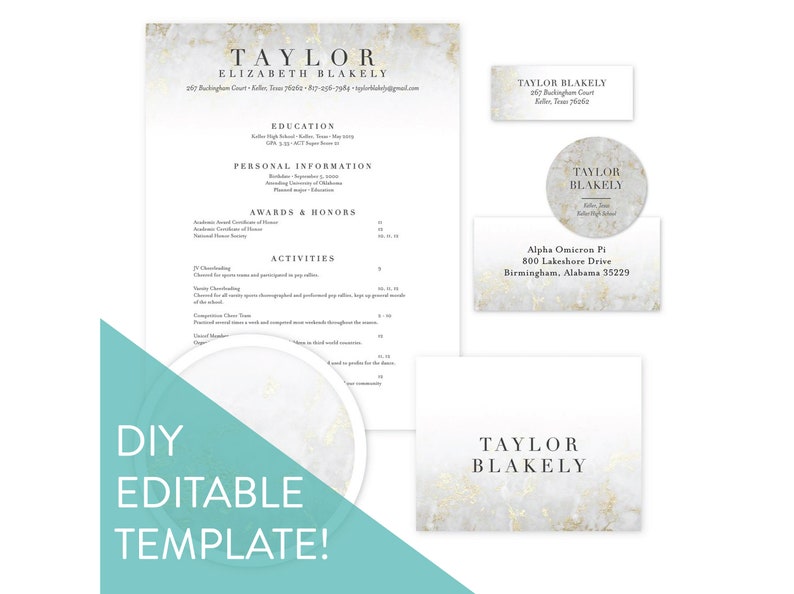 editable sorority packet template golden marble social resume sorority recruitment packet sorority stationery information packet template