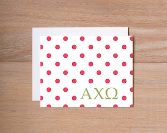 Alpha Chi Omega Note Card Set / Dotted / Greek Note Cards / Polka Dot Greek Note Cards / Greek Gifts / A Chi O Note Cards