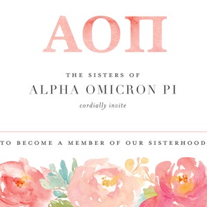 Alpha Omicron Pi Bid Card / Peony / Sorority Bid Card / Bid Cards / Greek Bid Cards / Sorority Recruitment Bid Card / AOII Bid Card