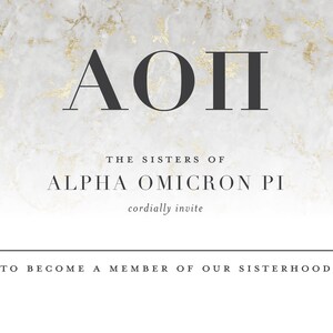 Alpha Omicron Pi Bid Card / Golden Marble / Sorority Bid Card / Bid Cards / Greek Bid Cards / Sorority Recruitment Bid Card