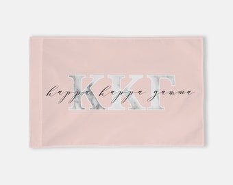 Kappa Kappa Gamma Horizontal Greek Letter Flag / Blush & Marble / Horizontal Flag / Wall Hanging / Sorority Flag / KKG Flag / Greek Flag /