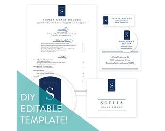 Editable Sorority Packet Template / Chic Initial / Social Resume / Sorority Recruitment Packet / Sorority Stationery