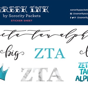 Zeta Tau Alpha Sticker Set / Vinyl Stickers / Sorority Sticker / Greek Ink / Sticker Sheet / Zeta Sticker Set / Greek Gifts