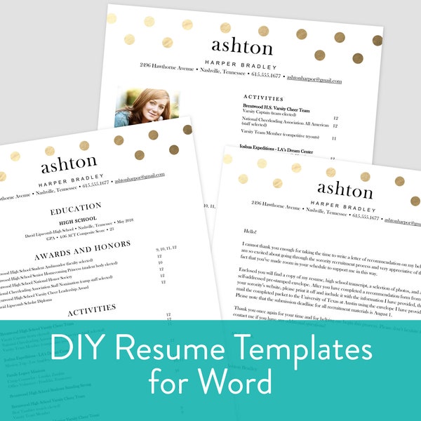 Editable Microsoft Word Sorority Resume Template / Cover Letter Template / Golden Dots / Sorority Recruitment / Social Resume